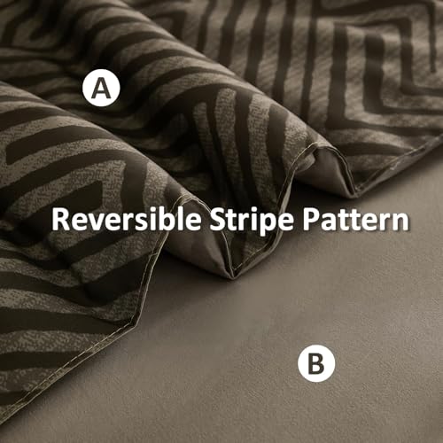 Drucon Brown Comforter Set King Size 7 Piece Bed in a Bag Striped Bedding Set Soft Microfiber Comforter and Sheet Set for All Season (King, 104"x90") Drucon