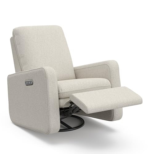Graco Teddi Power Recliner Swivel Glider, Electronic Power Recline, Oeko-TEX 100 Certified, USB-A & USB-C Charger, Premium Cushioning & Comfort – (Dune Basketweave)