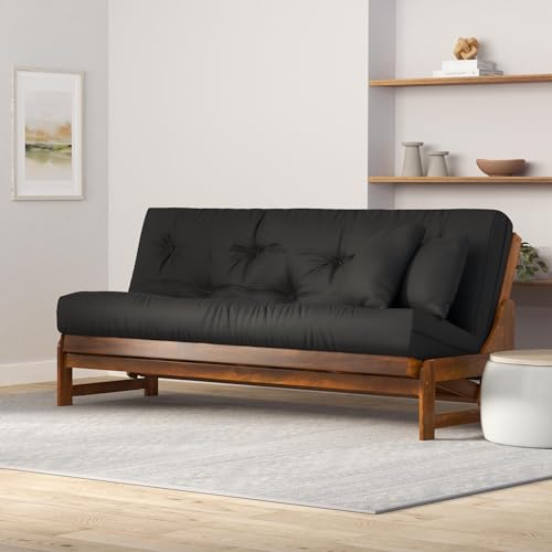 Nirvana Futons Miami Futon Set - Queen Size, Frame, 8" Mattress, Twill Black Cover Nirvana Futons