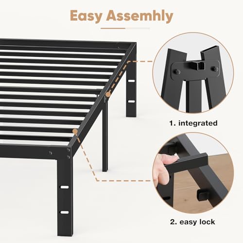 DUMOS Full Size Bed Frame - Metal Platform Bed Frames Mattress Foundation with Steel Slat Support, No Box Spring Needed, Storage Space Under Base, Easy Assembly, Black DUMOS