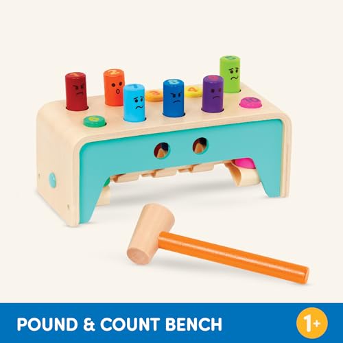 Battat – Wooden Hammer Toy For Kids, Toddlers – Pounding Bench With Pegs And Mallet – Colorful Developmental Toy – Pound & Count Bench – 1 Year + – Pound & Count Bench Battat