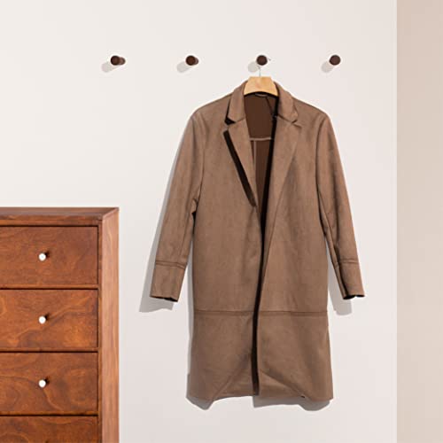 NAUMOO Natural Wooden Wall Mounted Hooks - Pack of 4 - Modern - Handmade Decorative Wood Pegs Minimalist for Hanging Hat, Coats (Black Walnut Wood) NAUMOO