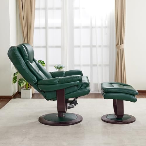 MCombo Oversized Swivel Recliner Chair with Ottoman, Adjustable Backrest, 360° Wood Base, High Seat, Faux Leather Lounge Chair for Tall Users in Living Room, Bedroom, or Office 4651 (Green)