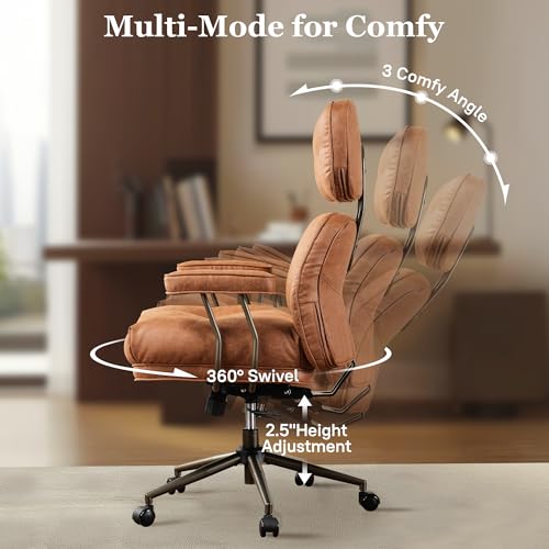Mid Century Modren Big and Tall Office Chair,Large Ergonomic Executive Chair for Heavy Duty People, Computer Desk Task Chair with Wheels, Faux Lether Fabric Wide Chair for Home Sturdy,Brown(Suede) ALTRIGUS