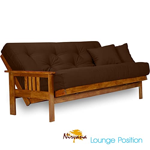 Nirvana Futons Stanford Futon Set - Full Size, Frame, 8" Mattress, Microfiber Sussex Fudge Cover Nirvana Futons
