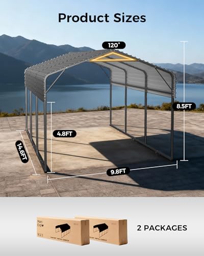 Mars Explo 10x15FT Heavy Duty Metal Carport with Galvanized Steel Roof - All-Weather Car Shelter for Cars, Trucks, Boats, Reinforced Frame, Enhanced Base, Metal Car Port Garage Mars Explo