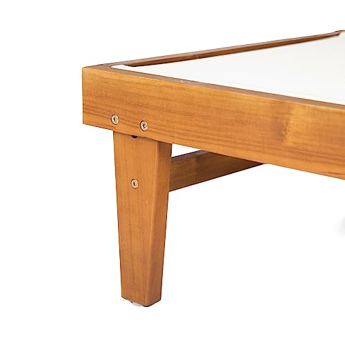 Christopher Knight Home Summerland Outdoor Mesh Chaise Lounge with Acacia Wood Frame, Teak Finish / White Mesh Christopher Knight Home