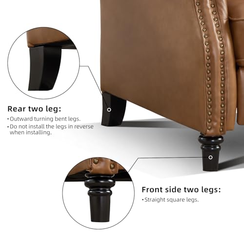 CANMOV Push Back Recliner Chair, Genuine Leather Pushback Reclining Chair with Padded Seat, Wingback Recliner with Rivet Decoration Single Sofa Recliner for Living Room Apartment, Brown