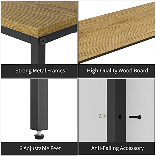 SONGXIN 63 Inch Console Table with Power Outlet,Modern Narrow Long Sofa Table Behind Couch,Skinny Entry Table with Black Metal Frame for Entryway,Living Room, Hallway,3D Oak SONGXIN