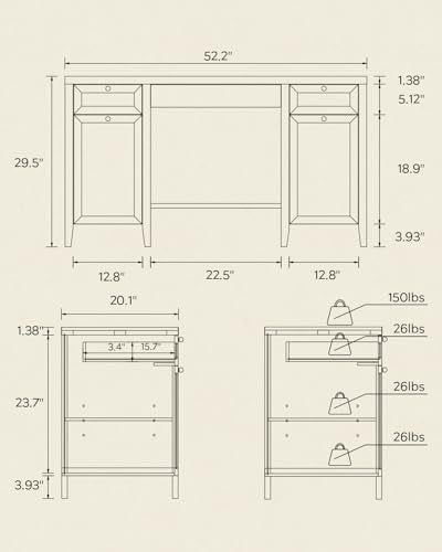MoomJiee 52" Executive Desk with Storage Drawer, Farmhouse Home Office Desk with Storage Cabinet Wood Computer Writing Desk for Study Office, Natural Oak MoomJiee