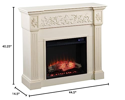SEI Furniture Calvert Electric Fireplace with Carved Floral Trim, New Ivory SEI Furniture