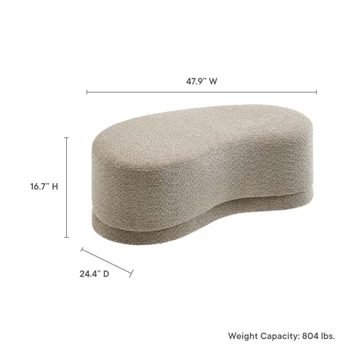 Modway Nimbus 48 Inch Curved Ottoman Bench in Oat - Soft Fabric Chenille Ottoman - Versatile Bedroom Bench - Bouclé Footstool - Upholstered Coffee Table - Bedroom and Living Room Furniture Modway