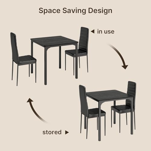 Gizoon Kitchen Table for 2, Table and Chairs Set of 2, 3 Piece Dinner Table Set with 2 Upholstered PU Leather Chairs for Dining Room, Living Room, Apartment, Small Space, Black Gizoon