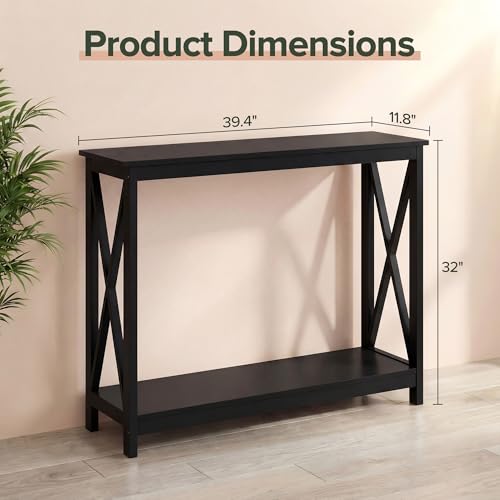 SUPER DEAL Console Table 39.5”, 2-Tier Narrow Sofa Side Table with Storage Shelf, Entrance Table for Hallway/Foyer/Living Room/Corridor/Office, Black SUPER DEAL