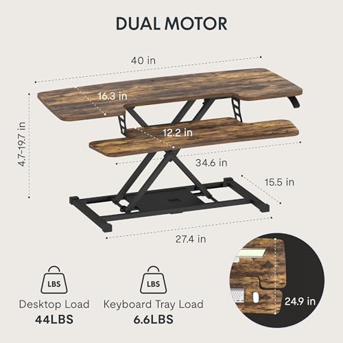 FLXISPOT 40in Standing Desk Converter, Height Adjustable Riser, Manual Lift with Gas Spring Monitor and Laptop Workstation, Rustic Color FLEXISPOT