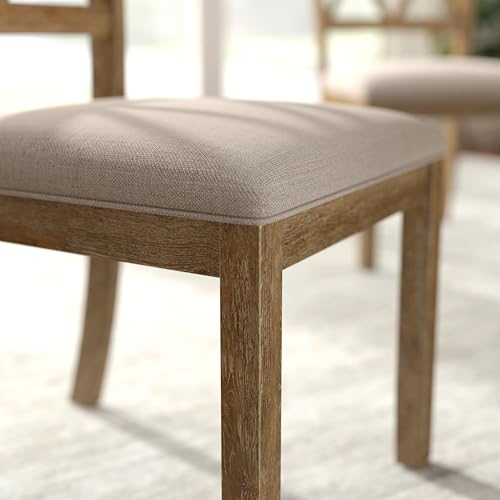 Roundhill Furniture Havre 5-Piece Dining Set, Pedestal Round Table with 4 Stylish Chairs, Oak Roundhill Furniture