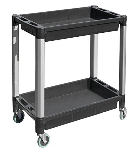 MaxWorks 80384 Black and Gray Two-Tray Service/Utility Cart With Aluminum Legs And 4" Diameter Swivel Castors MaxWorks