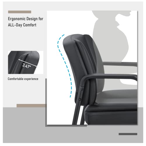Furniwell Office Guest Chair Waiting Room Reception Chairs Set of 2, PU Leather Executive Desk Chair with Padded Armrests for Meeting Conference (Black)