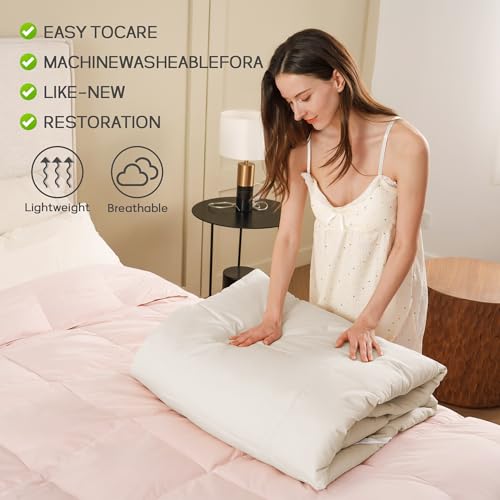 Joysoul Goose Feathers Fiber Comforter - Lightweight Ultra Soft Fabric Cover Breathable White Down Feather Fill, Twin Size Duvet Insert (68" X 88") Joysoul