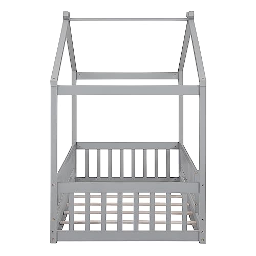 NicBex Gray Wood Family-Friendly Canopy Loft Bed Frame for Queens NicBex