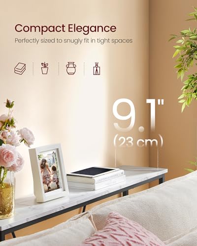 VASAGLE Console Sofa Table, Narrow Entryway Table, for Living Room, Bedroom, Easy Assembly, Marble White and Ink Black ULNT020W01 VASAGLE