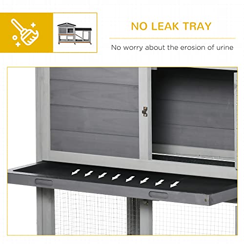 PawHut 62" Rabbit Hutch, Wooden Bunny Hutch, Guinea Pig Cage, Small Animal Enclosure with Wheels, Run Area, Removable Tray, Asphalt Roof, Lockable Doors and Ramp, Gray PawHut
