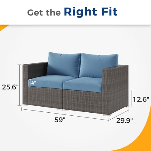 Wisteria Lane 2 Piece Patio Furniture Set of 2 Seats,Outdoor Wicker Patio Loveseat Sofa with Cushion, Outdoor Sectional Corner Sofa for Garden Backyard, Blue Wisteria Lane