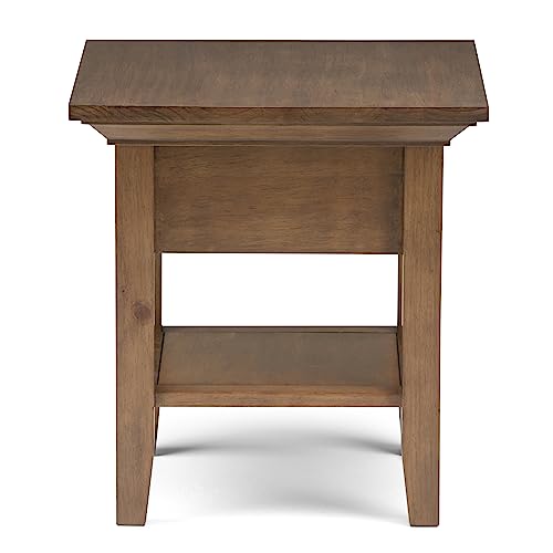 SIMPLIHOME Redmond SOLID WOOD 19 inch wide Square End Side Table in Rustic Natural Aged Brown with Storage, 1 Drawer and 1 Shelf, for the Living Room and Bedroom SIMPLIHOME