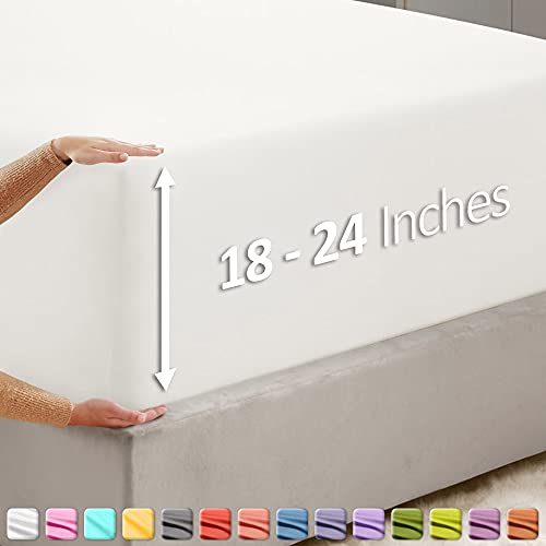 Hearth & Harbor Extra Deep Pocket Queen Fitted Sheet - Fits 18 to 24 Inch Mattress – Ultra Soft 1800 Microfiber, Wrinkle-Free & Breathable – Hotel Luxury Fitted Sheet Only, White Hearth & Harbor