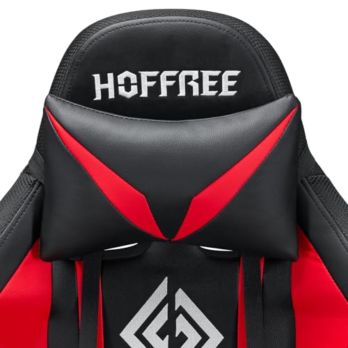 HOFFREE RGB Gaming Chair with Speakers Massage Computer Gaming Chair with LED Lights and Footrest High Back Video Game Chair for Adults Red and Black HOFFREE
