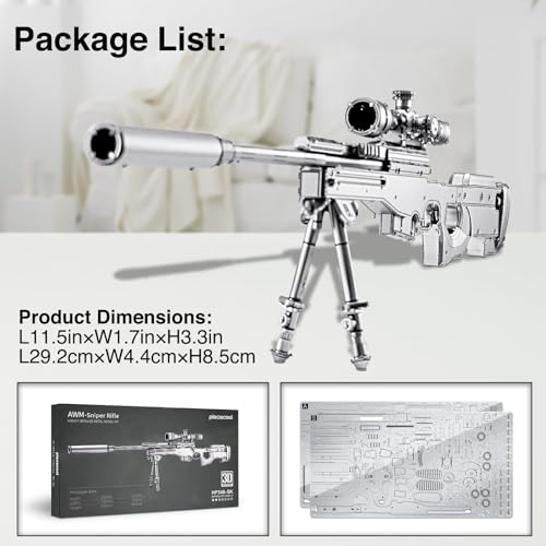 Piececool 3D Puzzles for Adults, AWM Sniper Rifle Gun Model to Build Kits DIY Assembly Super Magnum Metal Model Kits Birthday Gifts Hobbies for Adult, Beginners Level