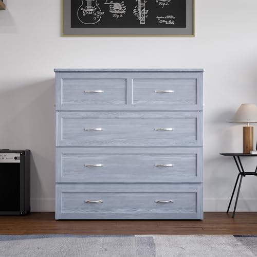 AFI, Northfield Murphy Bed Chest Twin XL with 6" Mattress, Storage Drawer & Built-in USB Charger, Driftwood AFI