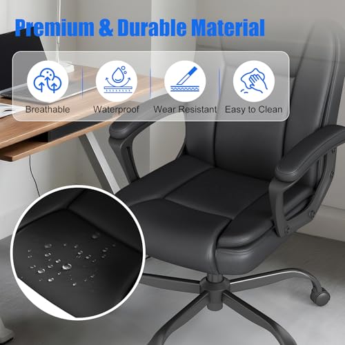Keratee Executive Office Chair, Leather Desk Computer Chair with Padded Armrests, Mid-Back Swivel Adjustable Ergonomic Design for Home Office, 1PC, Black Keratee