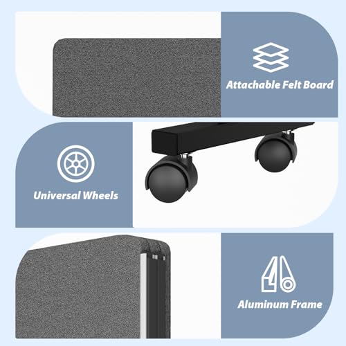 Room Divider Privacy Soundproof Panel with Wheels, 4 Panel Wall Divider (Aluminum Frame) for Room Partition, Folding Room Dividers Space Separation Office Cubicle Wall Sound Proof Partition Divider HOMSCREENER