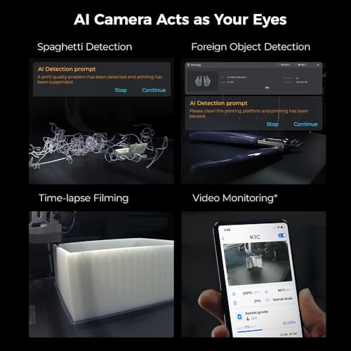 Creality K1C 3D Printer, 2024 New Version 600mm/s Fast Printing Speed and Clog-free Direct Extruder, Support 300℃ Printing and Carbon Fiber Filament, Auto Leveling and AI Camera 8.66*8.66*9.84 inch Comgrow