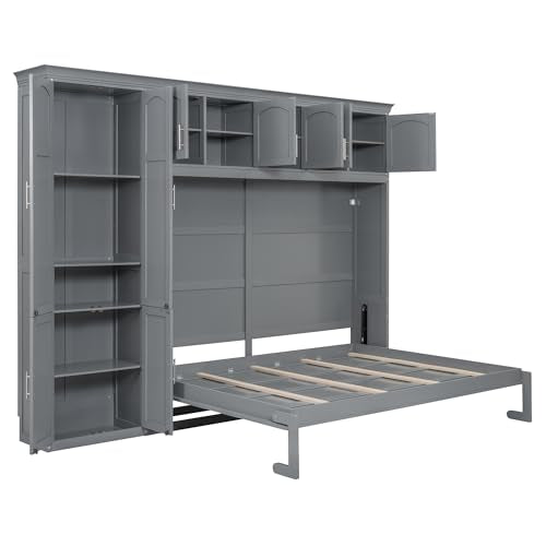 Merax Queen Size Murphy Bed with Cabinets, Gray Merax