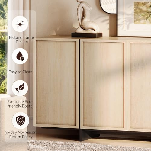 WAMPAT Multifunctional TV Stand for 32-110 Inch TVs, Modern TV Console Entertainment Center with T-Shaped Legs, Media Console Table for Living Room, Bedroom, Light Oak WAMPAT