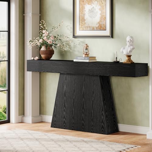 Tribesigns 63" Black Console Table, Farmhouse Entryway Table with Trapezoidal Base, Narrow Long Wood Sofa Table Behind Couch Table for Entrance, Hallway, Living Room, Black Tribesigns