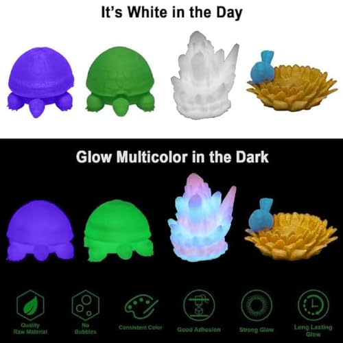 YOUSU 3D Printer Filament Bundle, Glow in The Dark Filament Multicolor, Green, Blue, Yellow and Rainbow PLA Filament 1.75 mm, Dimensional Accuracy +/- 0.03 mm, 250g X 4 Pack Yousu