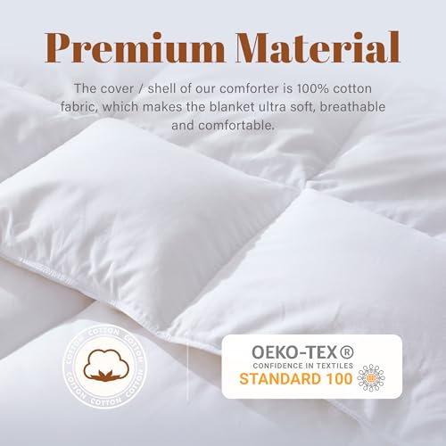 Feather and Down Comforter Insert Queen Size, 100% Cotton Cover, All Season White Down Feather Duvet Insert, Fluffy Soft Hotel Luxury Bedding for Bedroom, 90 x 90 Inches Cosybay