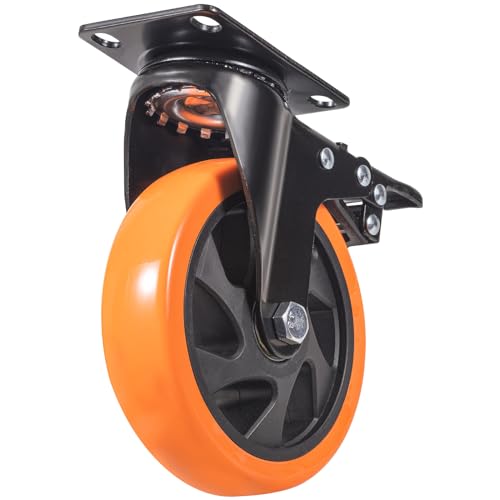 VEVOR Caster Wheels, 5-inch Swivel Plate Casters, Set of 4, with Security A/B Locking No Noise PVC Wheels, Heavy Duty 1800 lbs Load Capacity, Non-Marking Wheels for Cart Furniture Workbench VEVOR