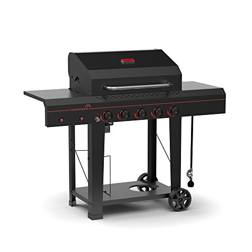 Megamaster 720-0982 5 Burner Propane Barbecue Gas Grill, Side Shelves with Hooks, for Outdoor Cooking, Patio, Garden Barbecue Grill, 50000 BTUs, Open Chart, Black Megamaster