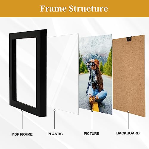 4x6 Picture Frame Set of 5, Wood Photo Frames for 4x6 Pictures Wall Gallery Black 4x6 Frames Tabletop or Wall Mount Display for Prints, Photos, Paintings, Landscape and Kids Artwork (Black) HappyHapi
