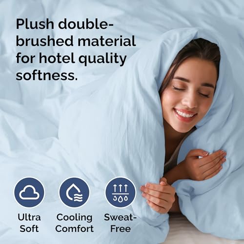 Duvet Cover Twin/Twin XL Size - Extra Soft Twin/Twin XL Size Duvet Cover - Breathable, Easy Care and Fade Free with Zipper Closures & Ties - 68" x 90" Inches - (Light Blue) Comforter Not Included CGK Unlimited