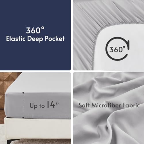 MUXHOMO 5 Pieces Twin Comforter Set, Reversible Bed in a Bag Twin Size, All Season Bedding Set with Comforter, Flat Sheet, Fitted Sheet, Pillowcases & Shams, Navy & Light Grey MUXHOMO