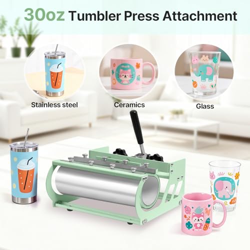 Slendor 5 in 1 Heat Press Machine 12x15 inch Sublimation Heat Press 360° Swing Away Heat Transfer Digital T-Shirt Pressing with 30OZ 20OZ Tumbler Press, Multifunction Combo for Hat Cap Plate Slendor