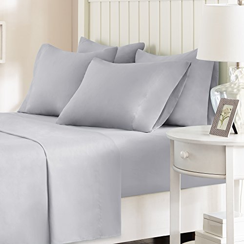 Comfort Spaces Microfiber Set 14" Deep Pocket, Wrinkle Resistant All Around Elastic-Year-Round Cozy Bedding Sheet, Matching Pillow Cases,4pieces, Twin, Light Gray,CS20-0119 Comfort Spaces