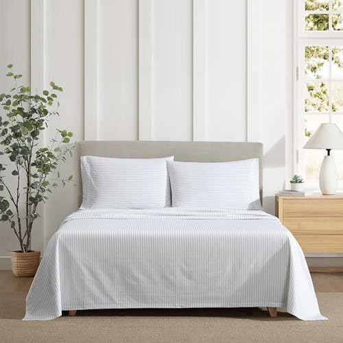 Eddie Bauer - Sheet Set, Luxurious Cotton Percale Bedding with Matching Pillowcases, Crisp & Cool, Fully Elasticized (Arden Stripe Grey, Full) Eddie Bauer