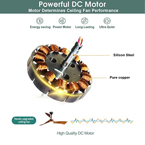 Sofucor 52 Inch Wood Remote Control Dimmable Light Reversible DC Motor Modern Ceiling Fan for Kitchen Bedroom Basement Dining Living Room Dark Wood Sofucor