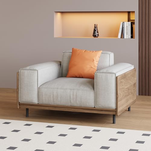 NessCarsti 40.94" Mid-Century Modern 1-Seater Fabric Sofa Couch, Solid Wood Frame Futon-Style Furniture, High-Density Rebound Foam Seat, Compact Living Room, Apartment, Office, Grey NessCarsti